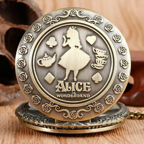 Disney Alice In Wonderland Pocket Watch Chain Vintage Antique Quartz N