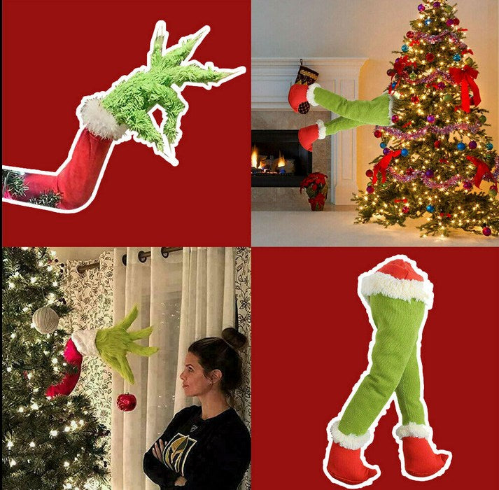 Grinch Christmas Tree Toppers Furry Green Grinch Arm Ornaments Holder Decor  Xmas