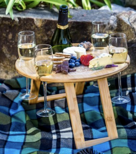 Portable Wine Table - Keeps Wine Glasses & Bottle in Place - Outdoor Wine  Table - Wine Picnic Table - Wooden Outdoor Folding Picnic Table with Glass