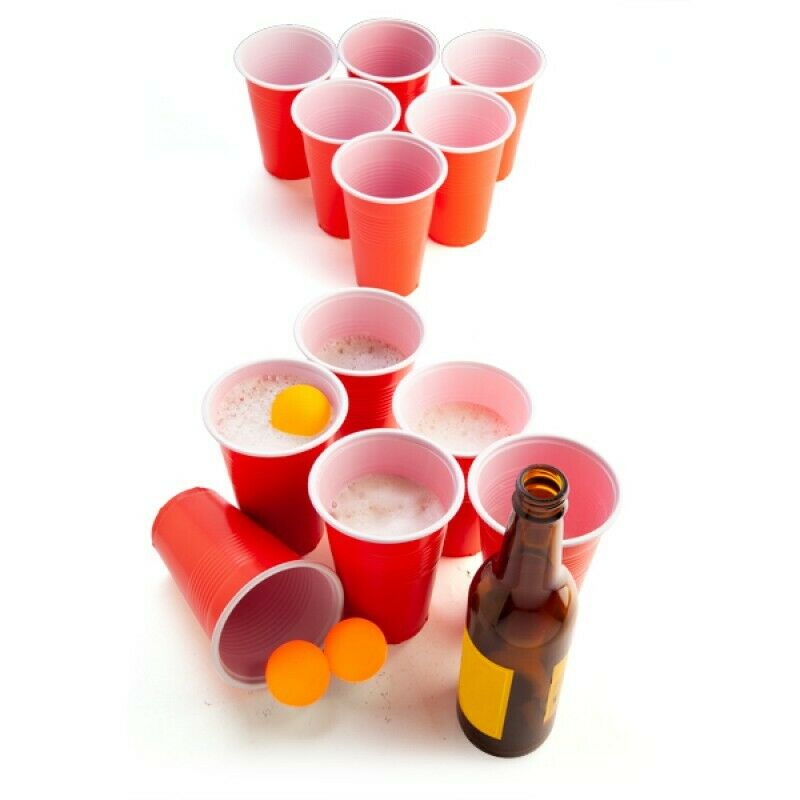 Fairly Odd Novelties Beer Pong Set, Red Cups and Ping Pong Balls. Assorted