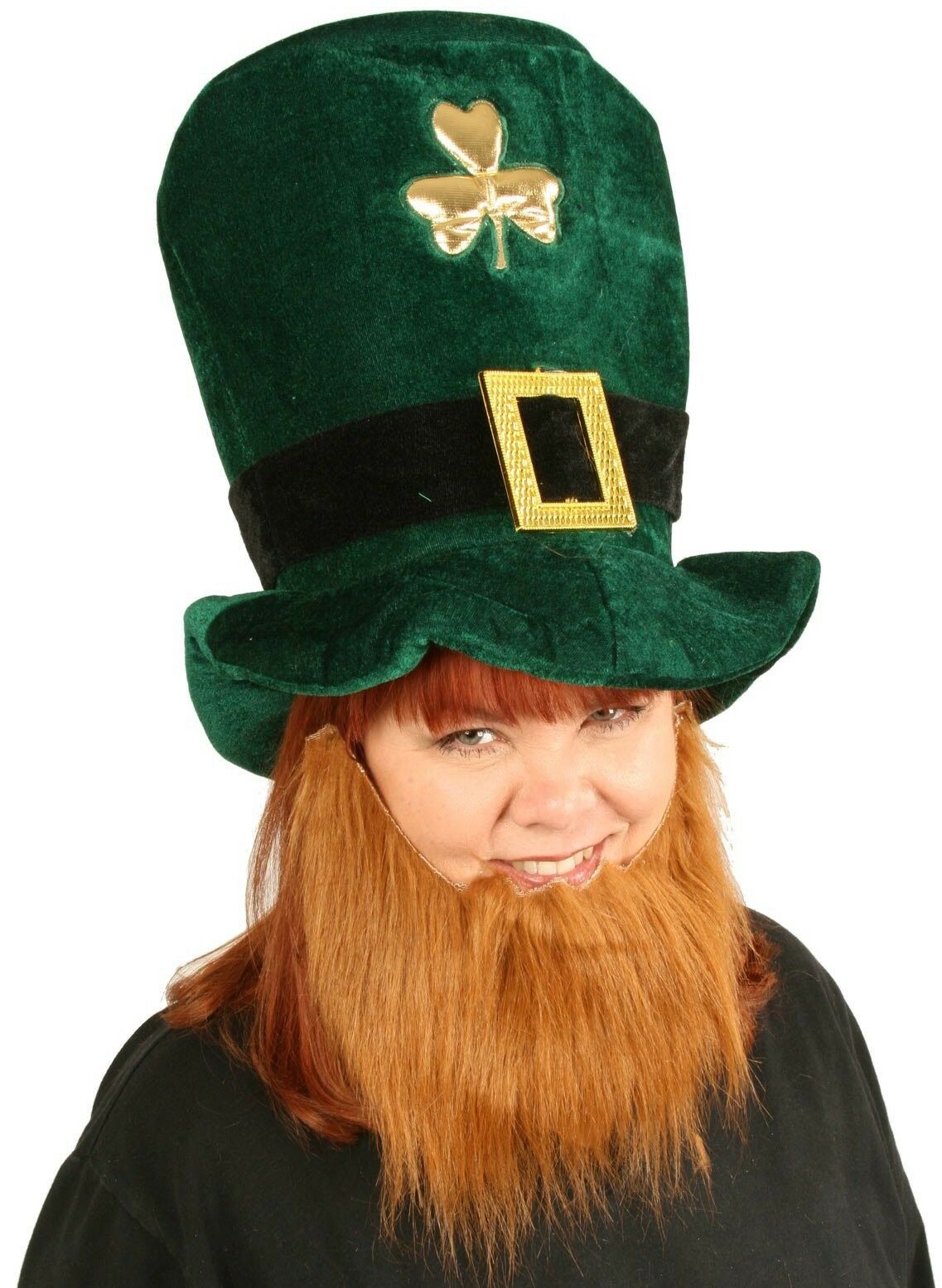 St Patricks Day Irish Green Leprechaun Top Hat with Ginger Beard