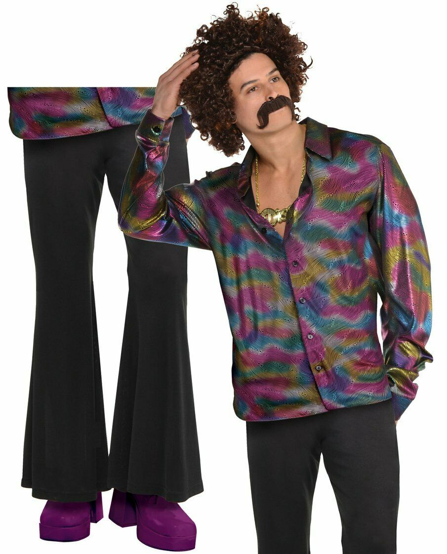 60s Groovy Female Hippie Adult Costume Fur Vest Striped Bell Bottom Pants   Halloween Store